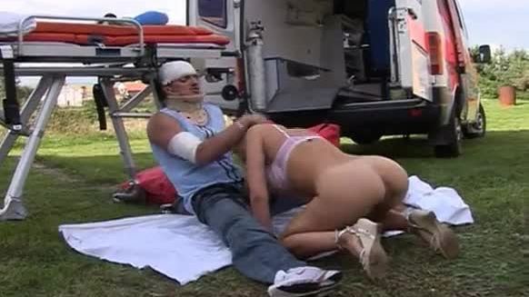 Blonde whore pussy fucked in the grass